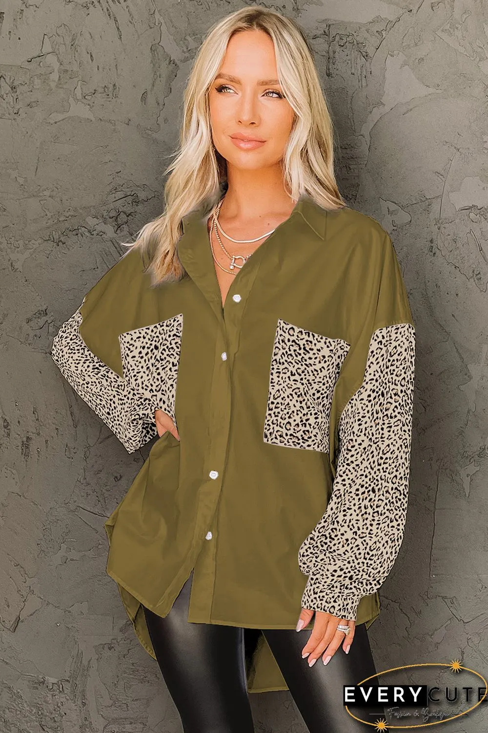 Patchwork Drop Shoulder High Low Long Sleeve Shirt