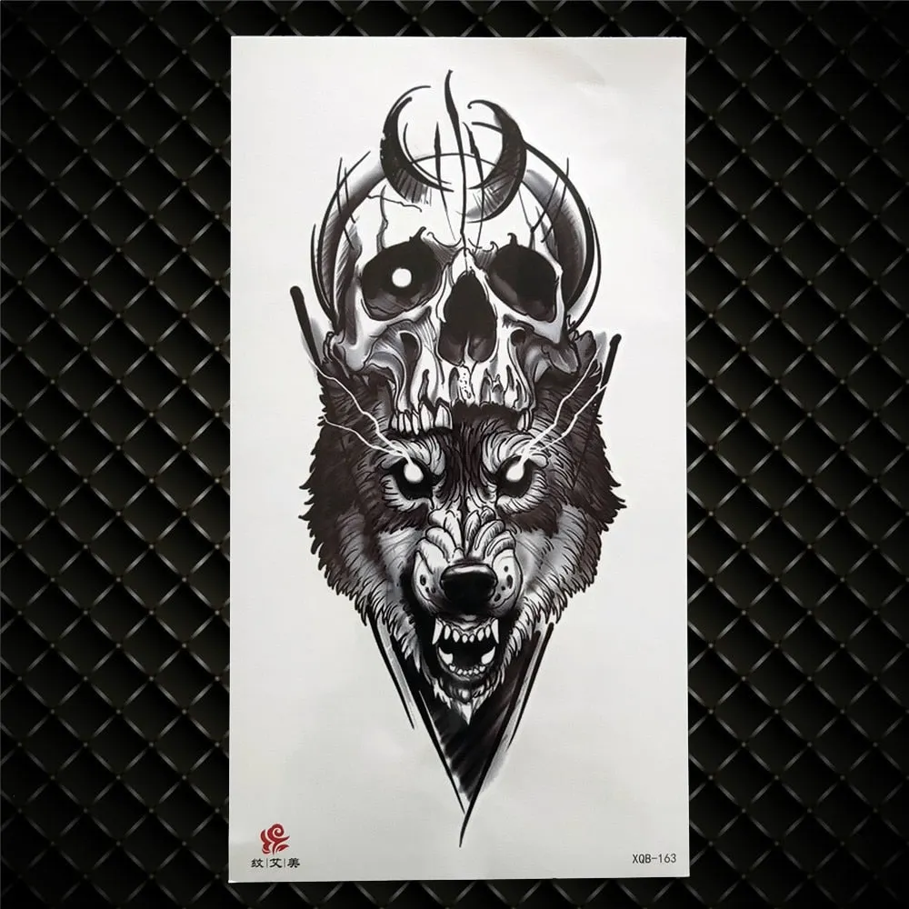 3D Skeleton Fake Temporary Tattoo For Women Men Death skull Dragon Tattoos Geometric Rose Creative Waterproof Tatoos Chest Waist