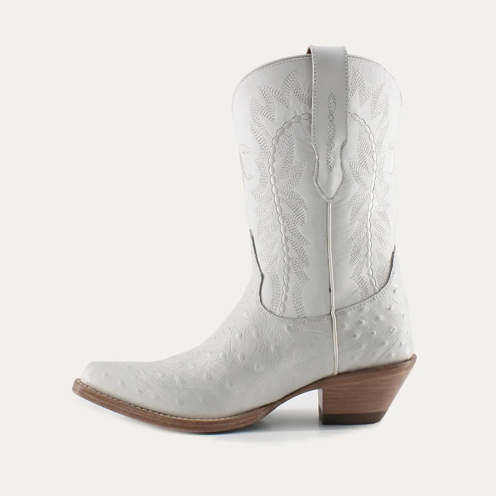 White Snip Toe Chunky Heel Embroidered Pull On Cowgirl Boots