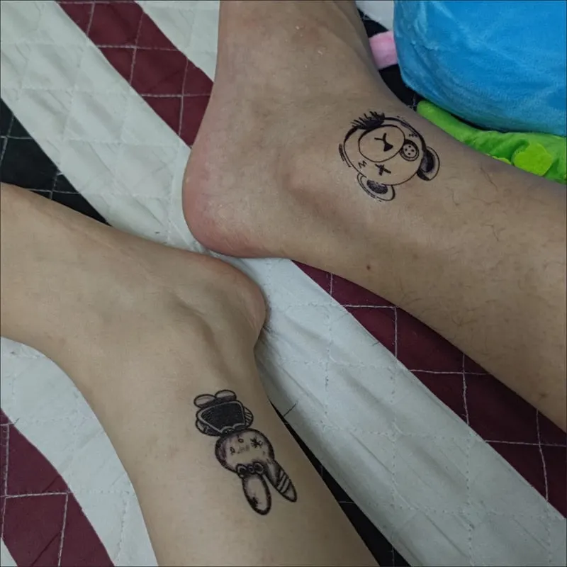 32pc/Set Dark Cartoon Bear Rabbit Tattoo Stickers Women Waterproof Black White Watercolor Art Fake Tattoo Arm Temporary Tattoo