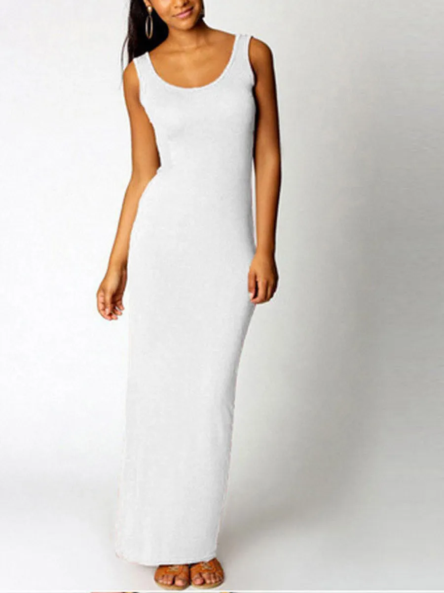 Round Neck Solid Color Dress