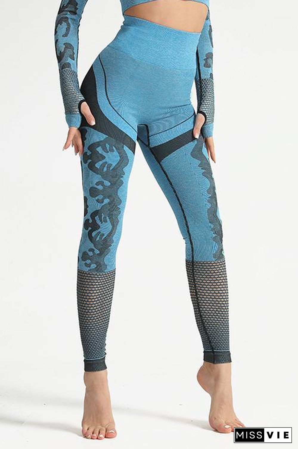 Camouflage Mesh Cut Out T Shirt Leggings Set