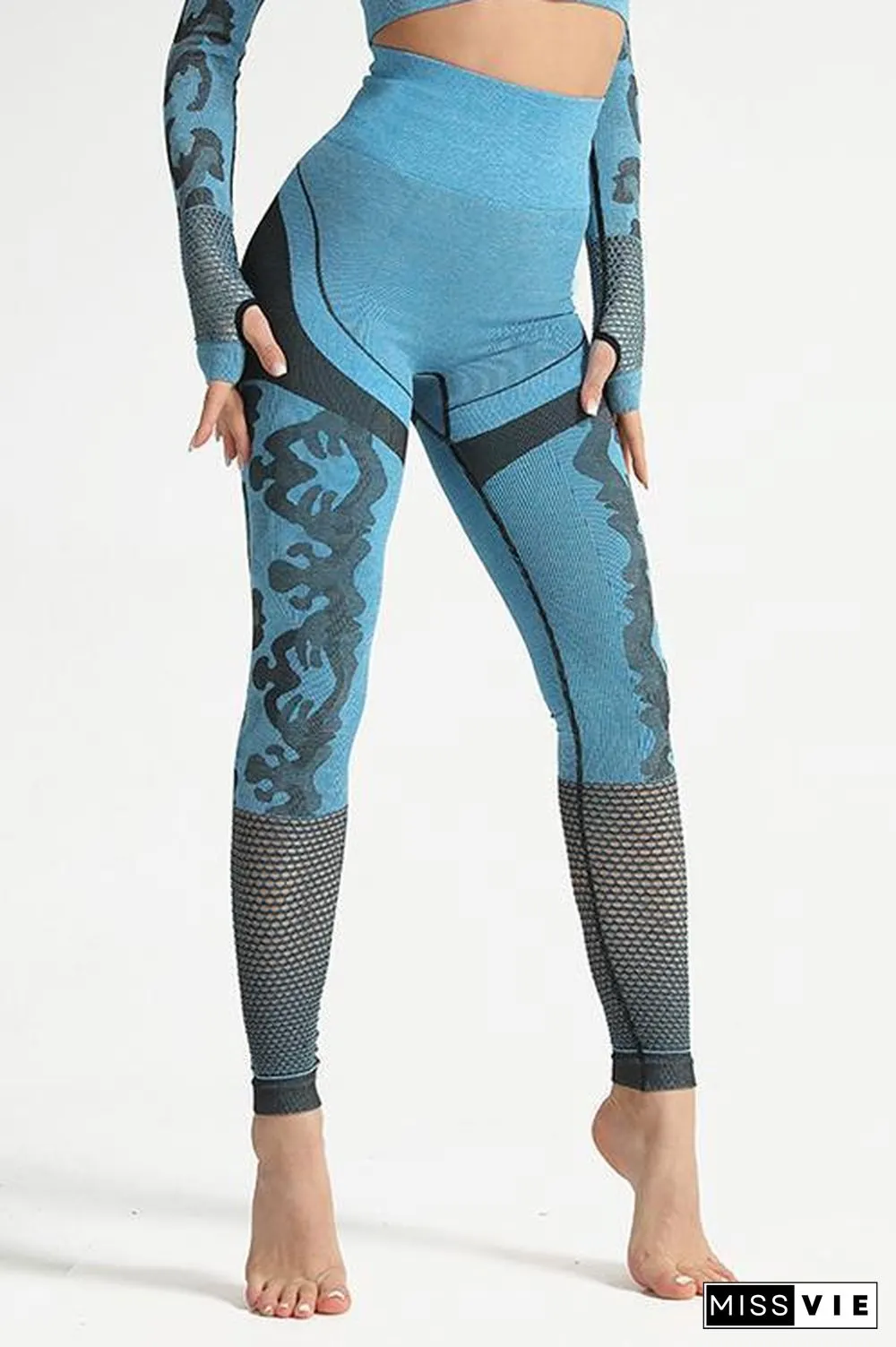 Camouflage Mesh Cut Out T Shirt Leggings Set