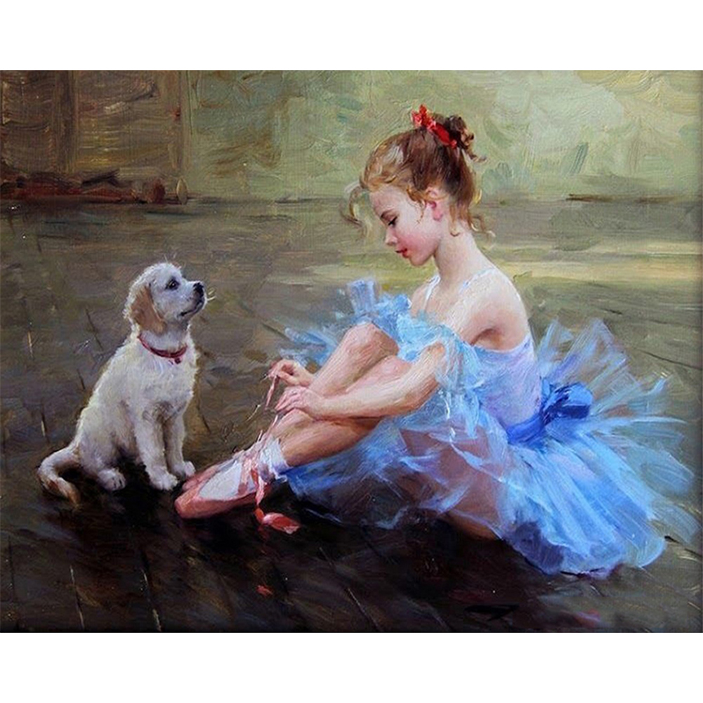 Dog With Ballerina Girl-Paint by Numbers-50x40cm