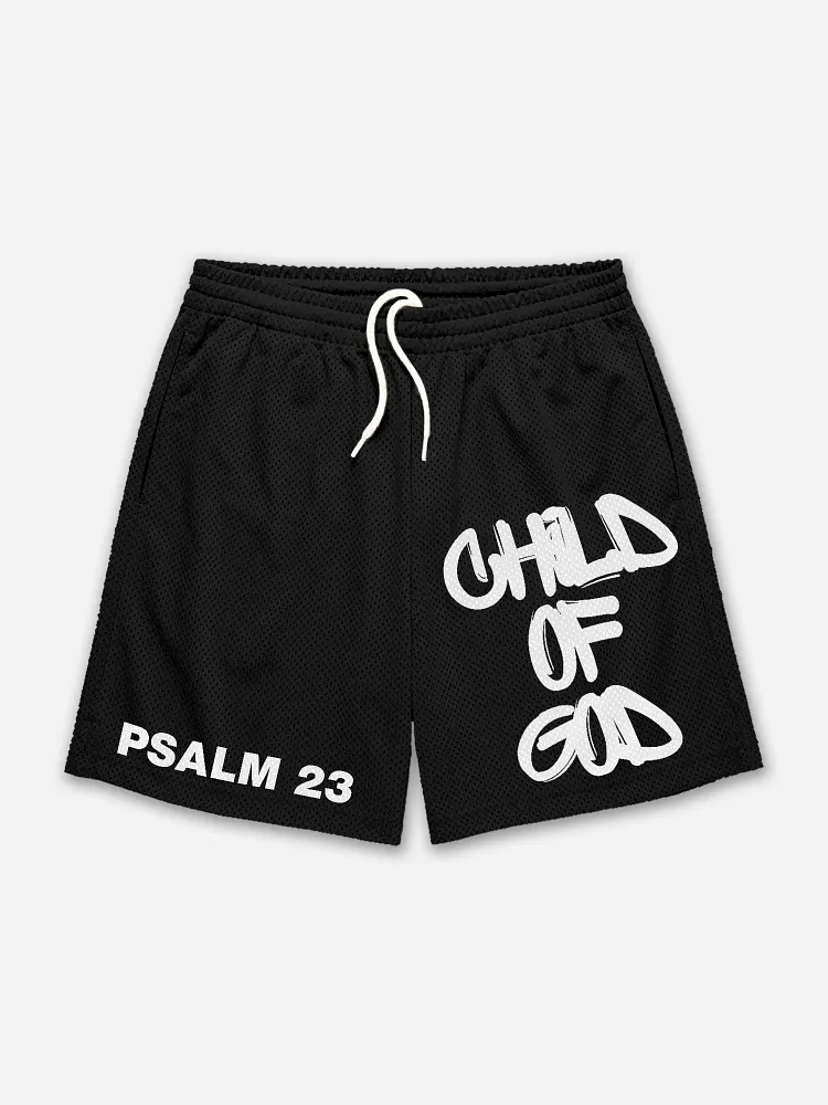 Vintage Child Of God Graphic Casual Street Mesh Shorts