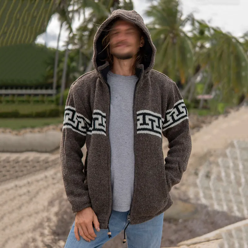 Mens Vintage Fair Isle Knitted Hooded Cardigan