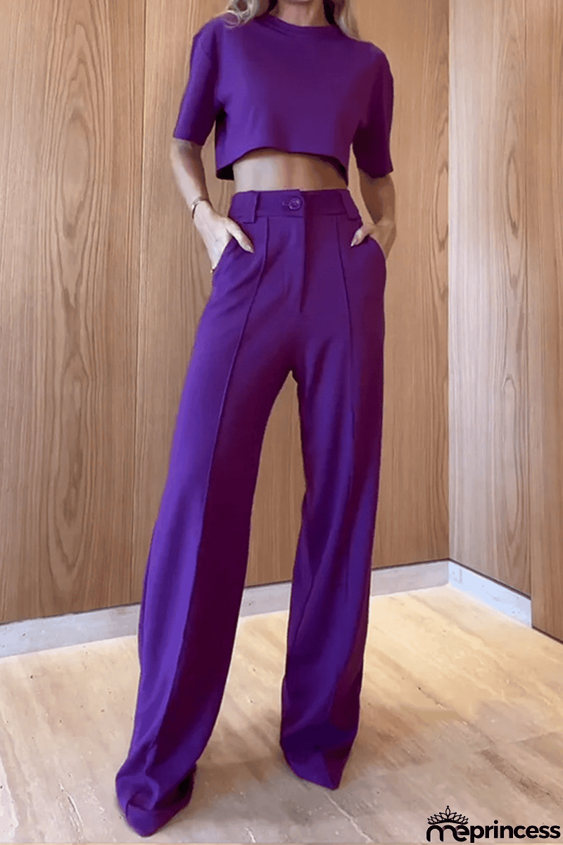 Casual Solid Patchwork O Neck Short Sleeve Two Pieces