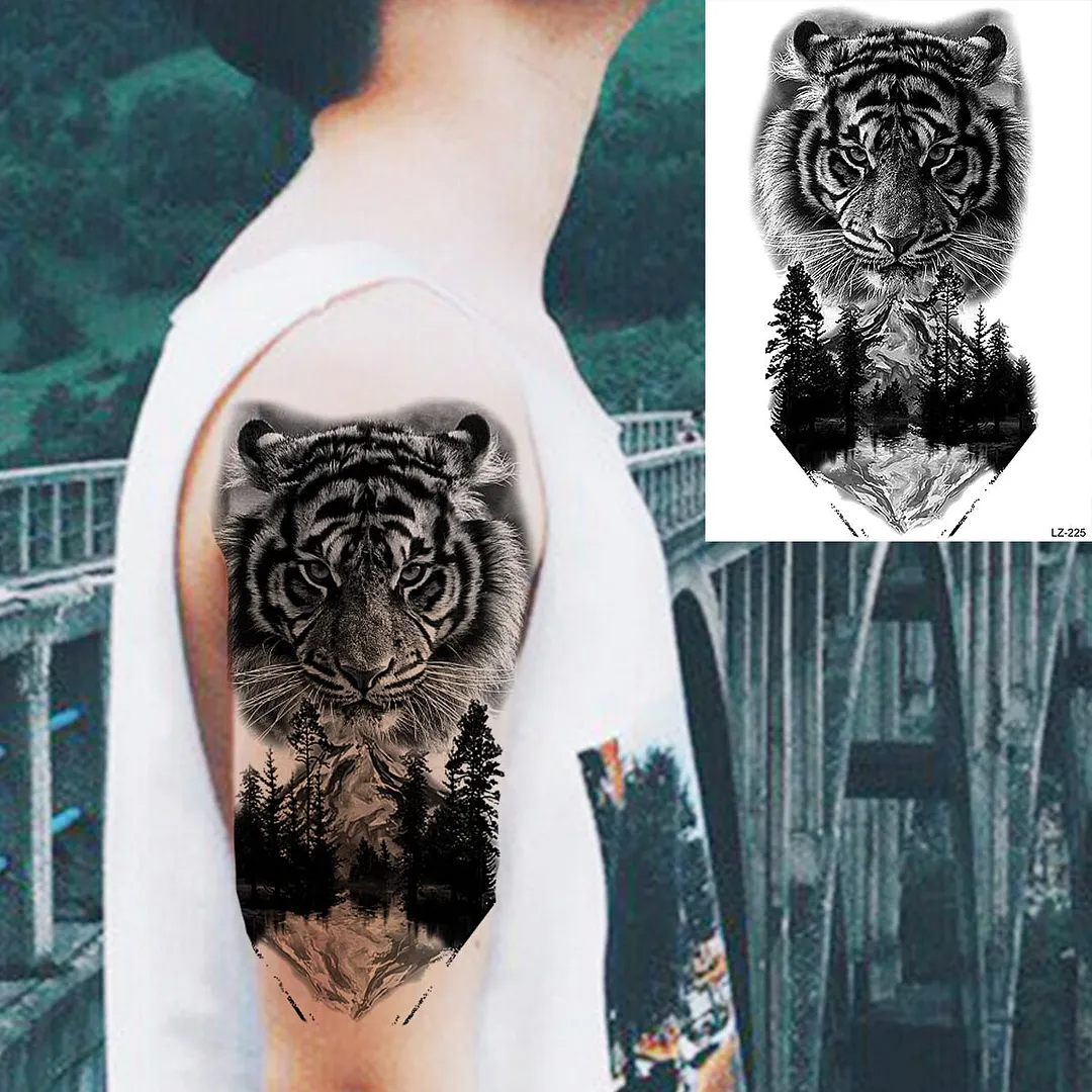 Large Lion Temporary Tattoos For Men Adults Realistic Totem Watercolor Tiger Fake Tattoo Sticker Chest Body Tatoos Waterproof