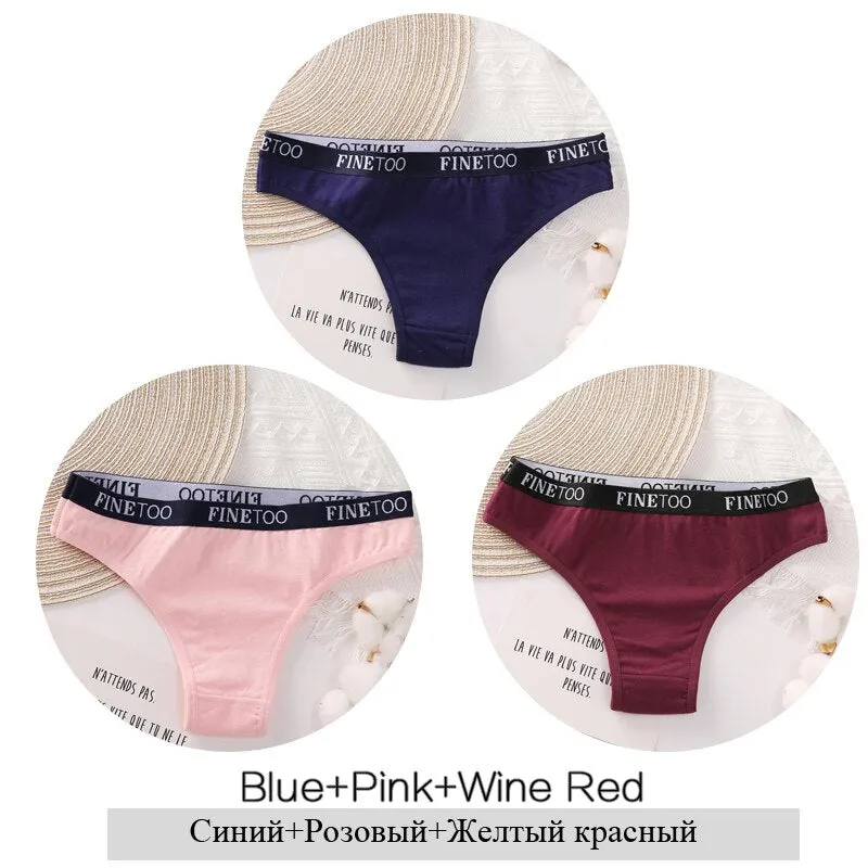 FINETOO 3Pcs Women Cotton Brazilian Panties Sexy Ladies Low-Rise Female Breathable Underpants Girls Soft Underwear Lingerie M-XL