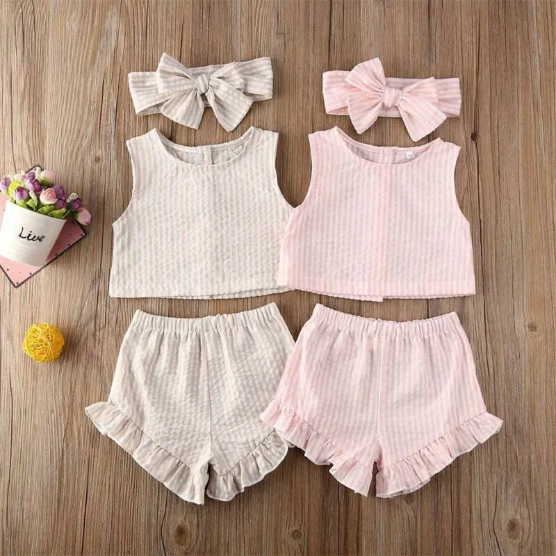 2020 Baby Summer Clothing Baby Girls Kids Sister Match Sleeveless Outfit Tank Top+ Shorts Pants Headband 3PCS Clothes Set