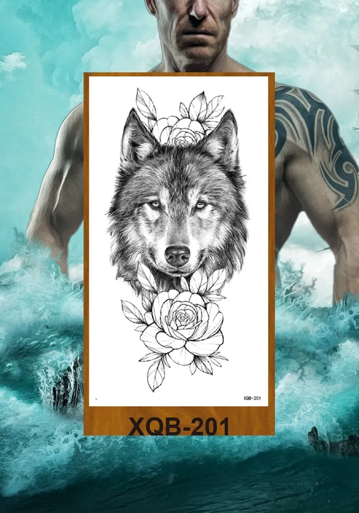 Temporary Tattoo Stickers Snake Bear Owl Fox Mermaid Tiger Wolf Lion King Men Women Girl Arm Body Chest Fake Body Leg Art Tatoo
