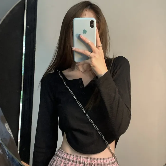 Brownm Brownm Sense Long-Sleeved T-Shirt Female 2024 Spring And Autumn New Korean Version Slim Careful Machine Bottom Shirt Short Student Jacket