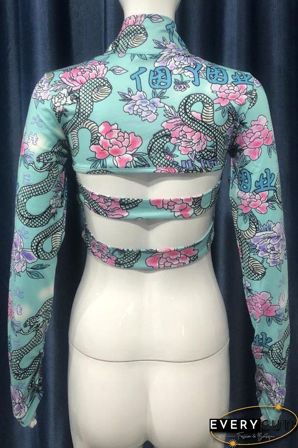 Women's Print Elastic Crop Cut Out Top