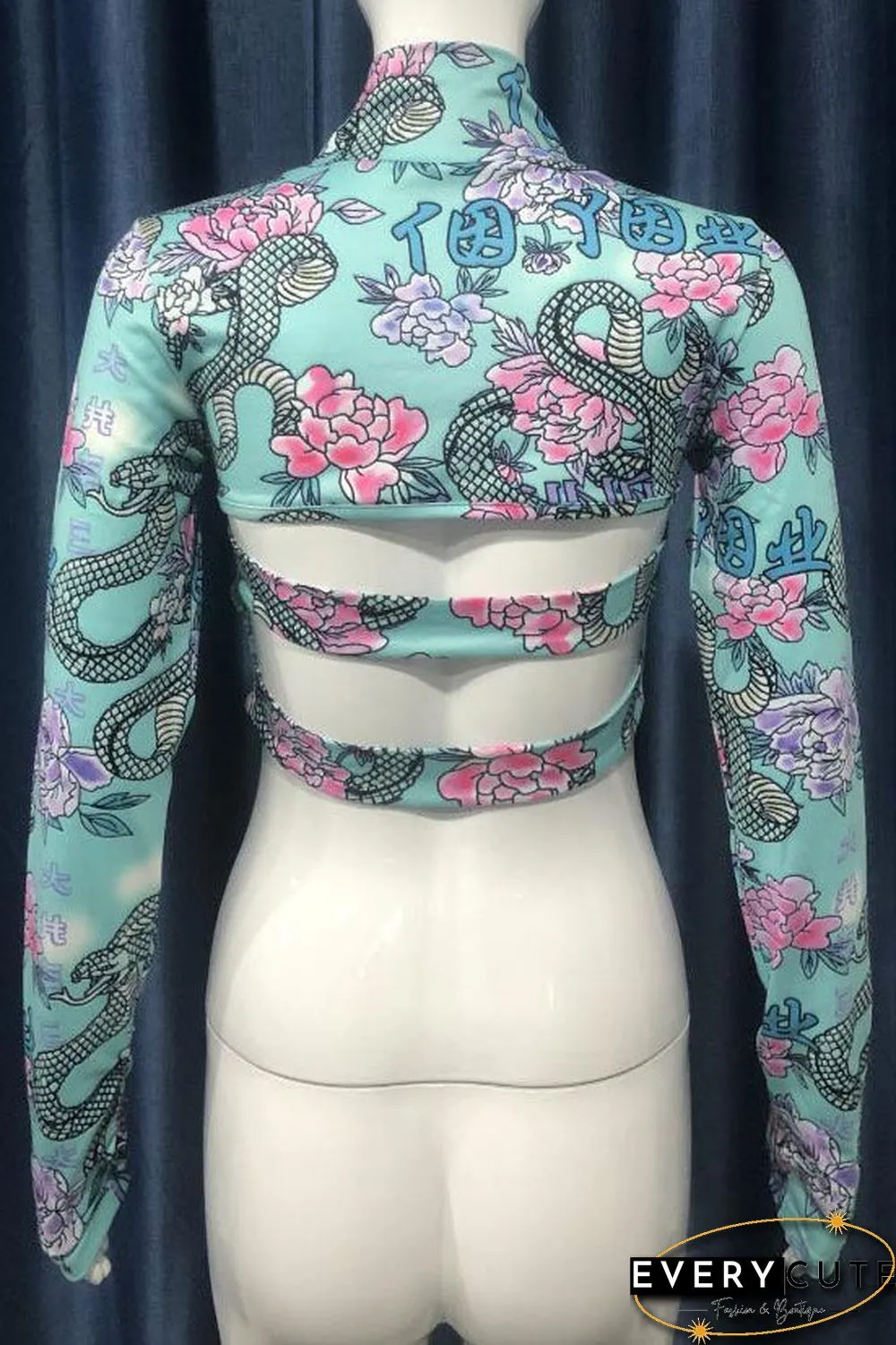 Women's Print Elastic Crop Cut Out Top