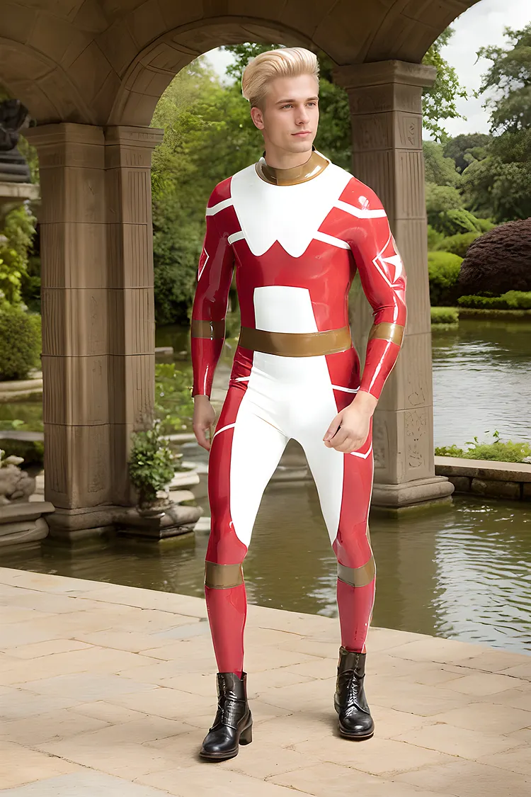 Men Latex Catsuits Starfighter Back Zip Superhero Red