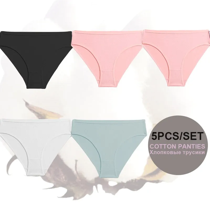 FINETOO 5PCS/Set Lingerie Cotton Women Panties Lingerie S-XL Briefs Sexy Ladies Intimates Underwear Female Pantys New Underpants