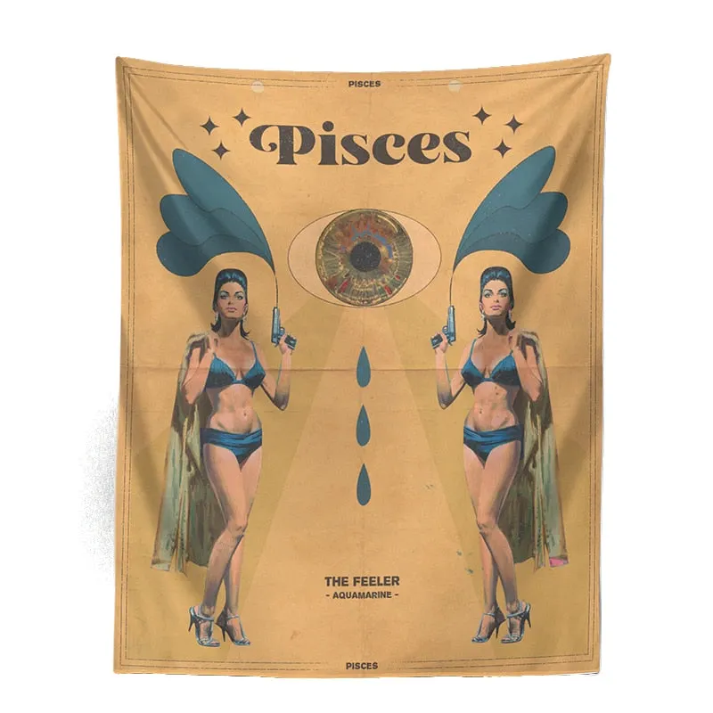 12Constellation Tarot Tapestry retro modern woman Tarot Wall Hanging sexy woman Room Decor Bedspread Cover Sun starry Wall Decor