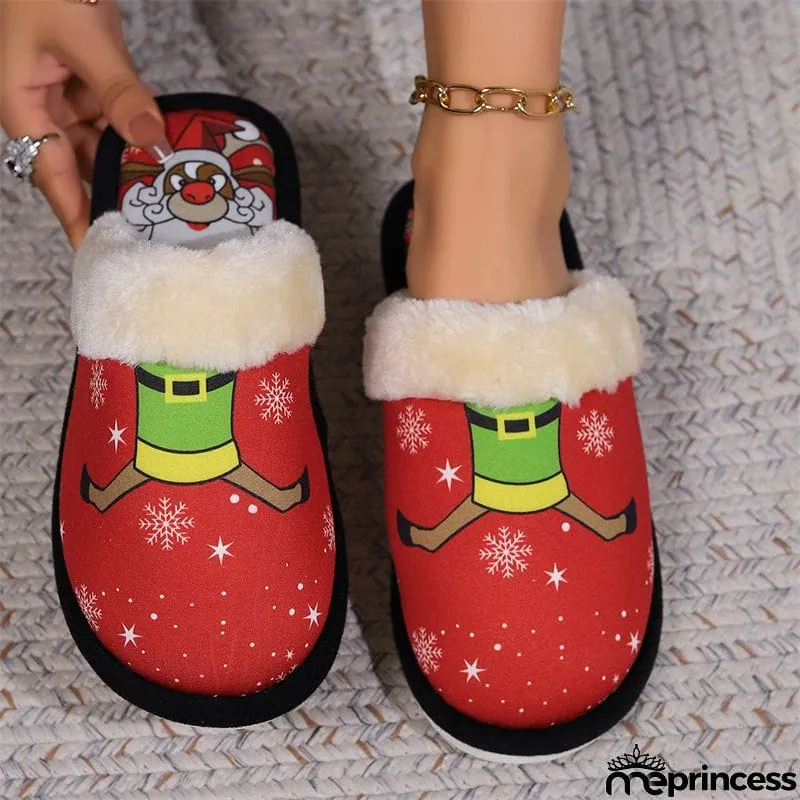 Fluffy Snowflake Print Non-Slip Christmas Slippers
