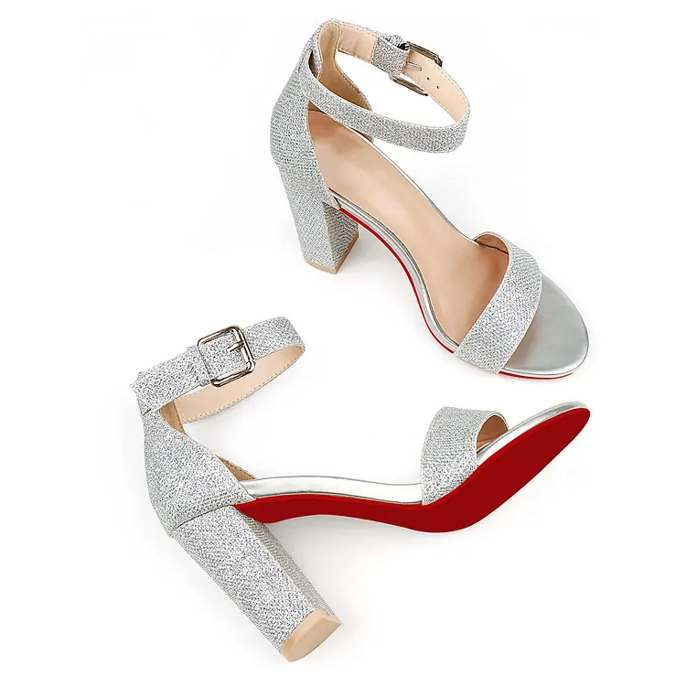 90mm Women's Red Bottoms Sandals Chunky Block High Heels Ankle Strap Heeled Sandals VOCOSI VOCOSI