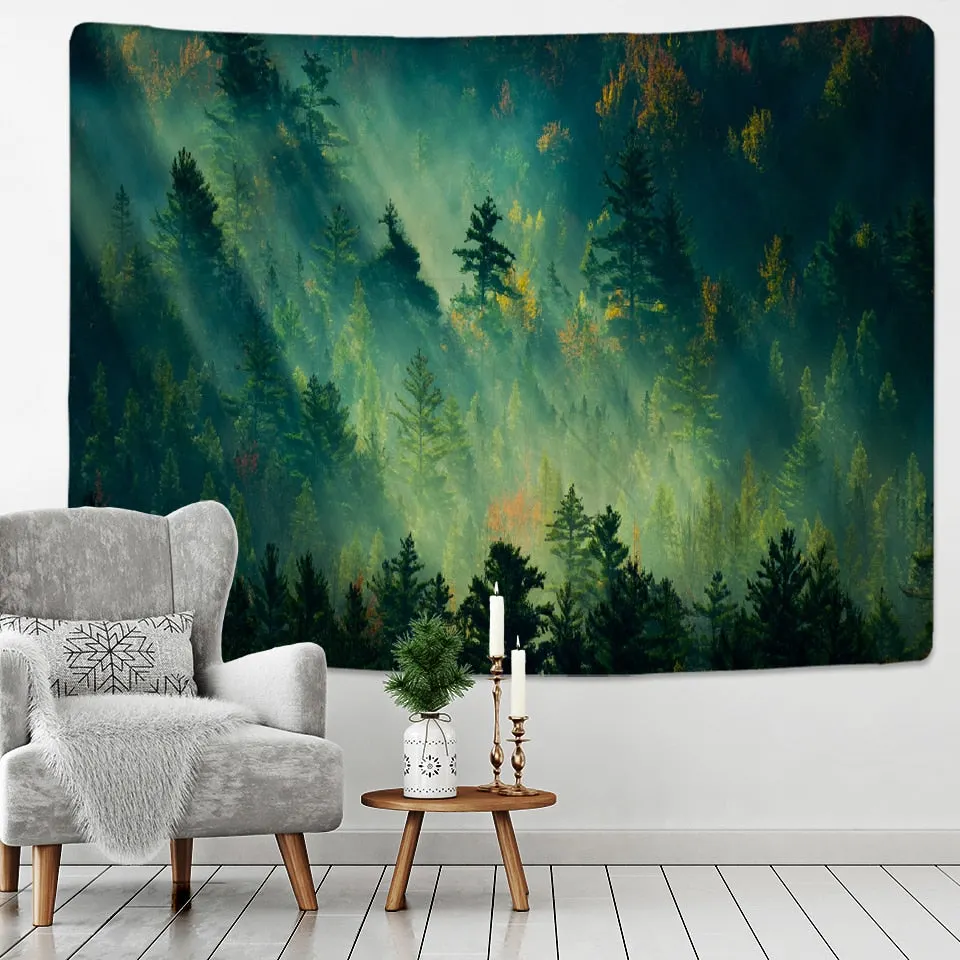 Forest Under Sun Tapestry Wall Hanging Sandy Beach Picnic Rug Camping Tent Sleeping Pad Home Decor Bedspread Sheet Wall Cloth