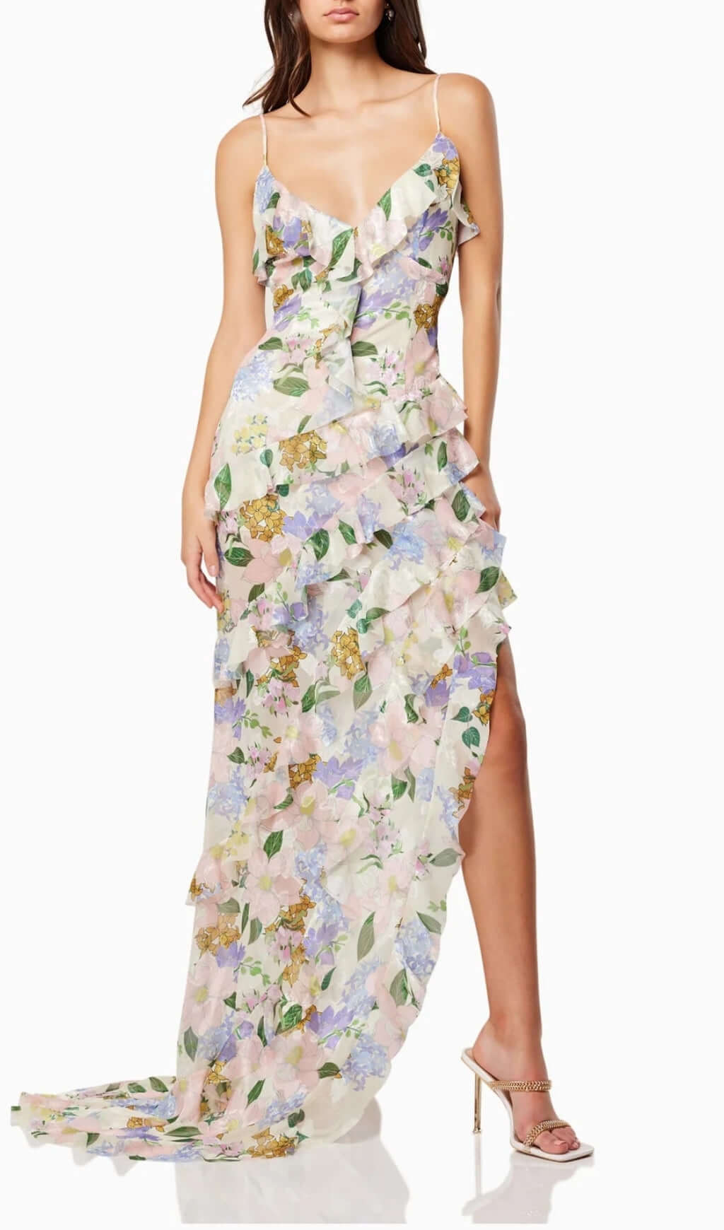 Fashionslee WomenAviya Floral Ruffle Split Maxi Dress