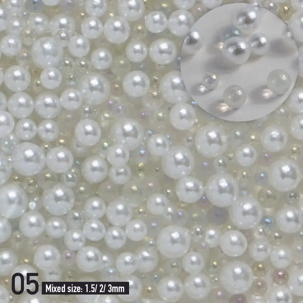 Mixed sizes(1.5~3mm) Imitation Pearls White ABS Beige Half Pearls 3d Nail Beads Rhinestone Decoration DIY Nail art