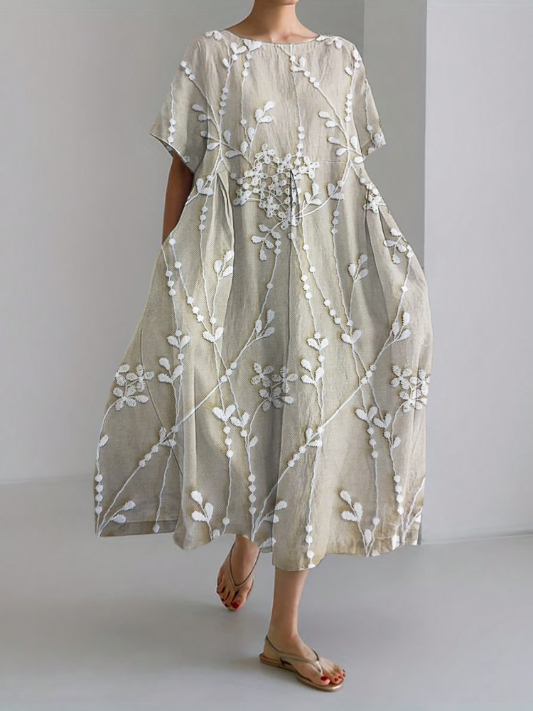 Classy Floral Lace Embroidered Linen Blend Maxi Dress artswardrobe