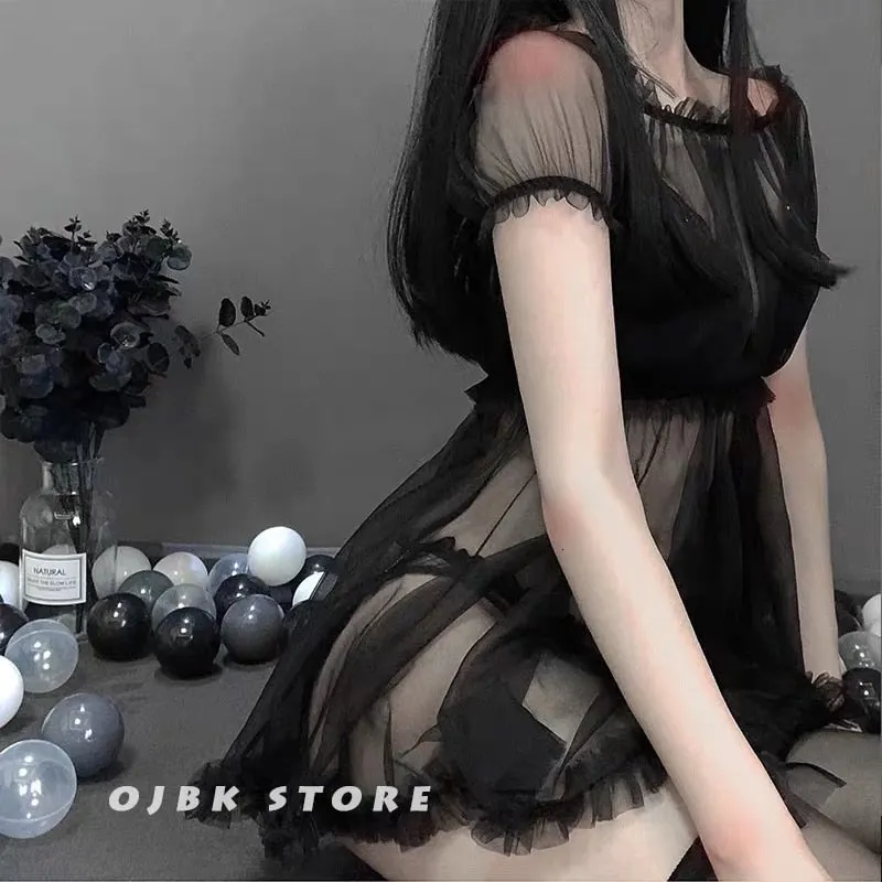 Lace Lingerie Black White Transparent Lovely Sexy Cute Princess Sleeping Nightdress Sleepwear Lolita Kawaii Chiffon Dress