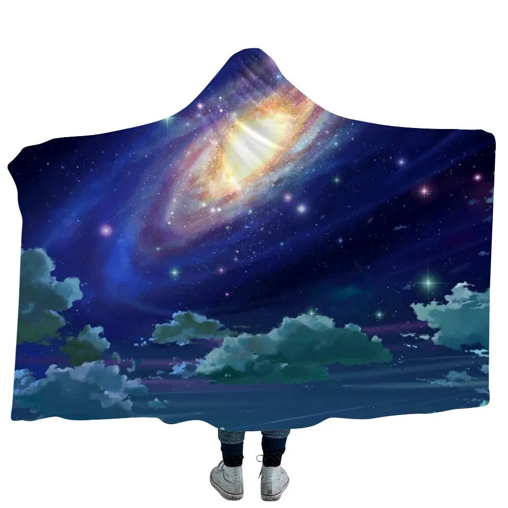 Huge Mushroom Hooded Blanket For Adults Kids 3D Psychedelic Scenery Sherpa Fleece Bed Blankets Travel Camping Mantle Bedspreads