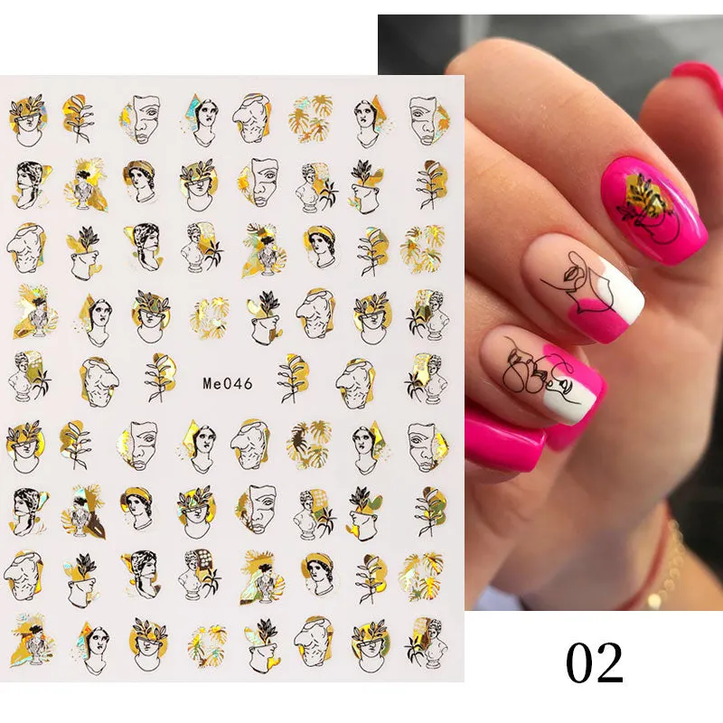 1 Pc 3D Nail Stickers Leaves Sliders for Nails Gold White Bronzing Flowers Gradient Adhesive Sticker Nail Design Art Decorations-Nail Inspo