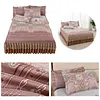 3pcs Retro Ice Silk Bed Skirt Set with Ruffle Wedding Bedspread Mattress Cover with 2 Pillowcases Machine Washable Elegant Home Decoration