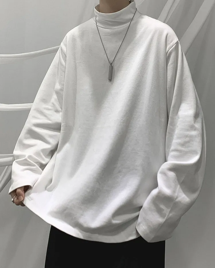 Men's Cotton Long Sleeve T - Shirt with Mock Neck