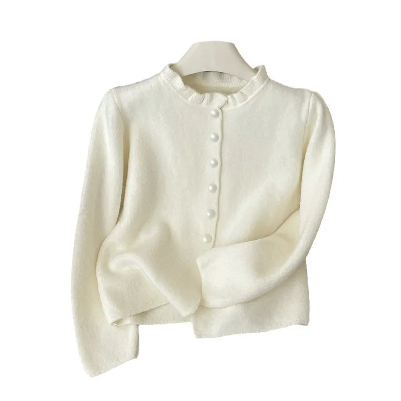 Uveng Uveng New Pink French Gentle Knitted Autumn And Winter Cardigan High-End Blouse Small Scented Wind Ear Sweater Coat