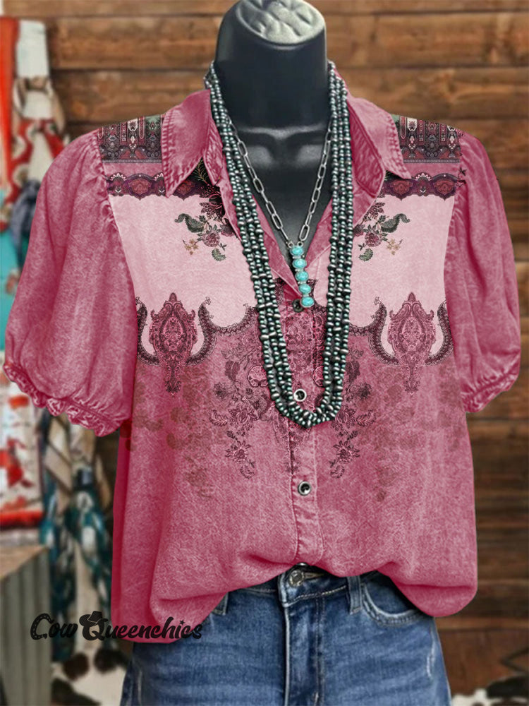 Women&rsquo;s Vintage Art Print Casual Cotton Shirt Multicolor / S