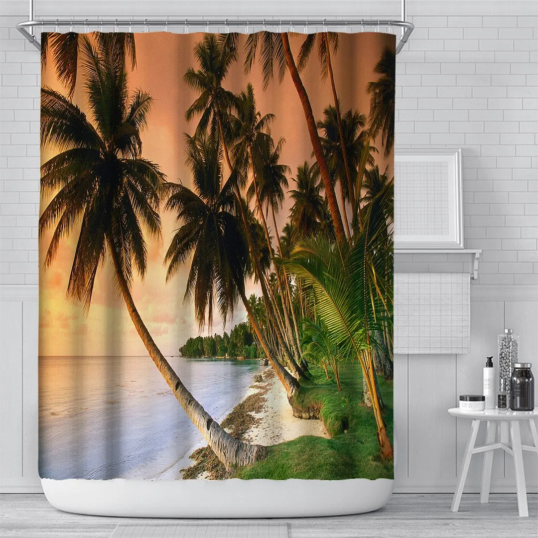 3D Seascape Beach Printed Fabric Shower Curtains Bathroom Curtain Bath Screen Waterproof Products Home Decor with Hooks