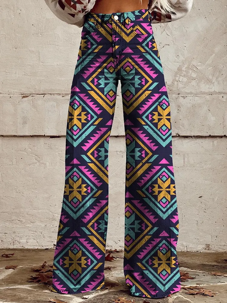 Women's Aztec Print Casual Wide Leg Pants
