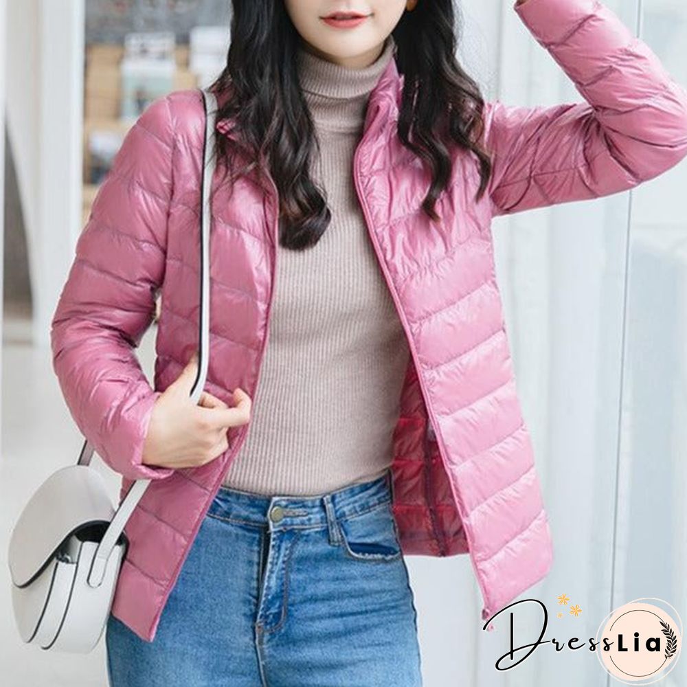 Autumn and Winter Light Down Jacket Women Stand Collar Short Coat