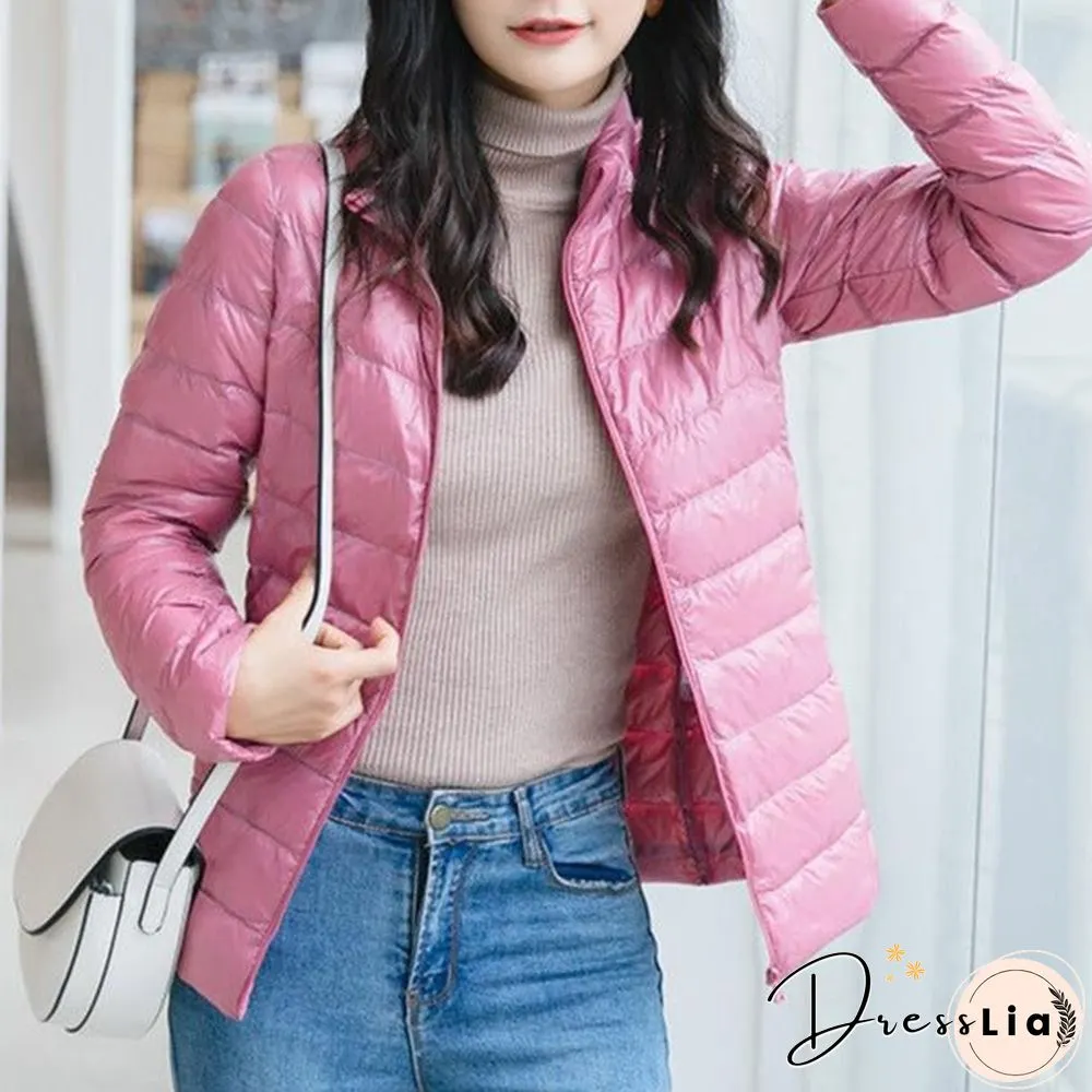 Autumn and Winter Light Down Jacket Women Stand Collar Short Coat