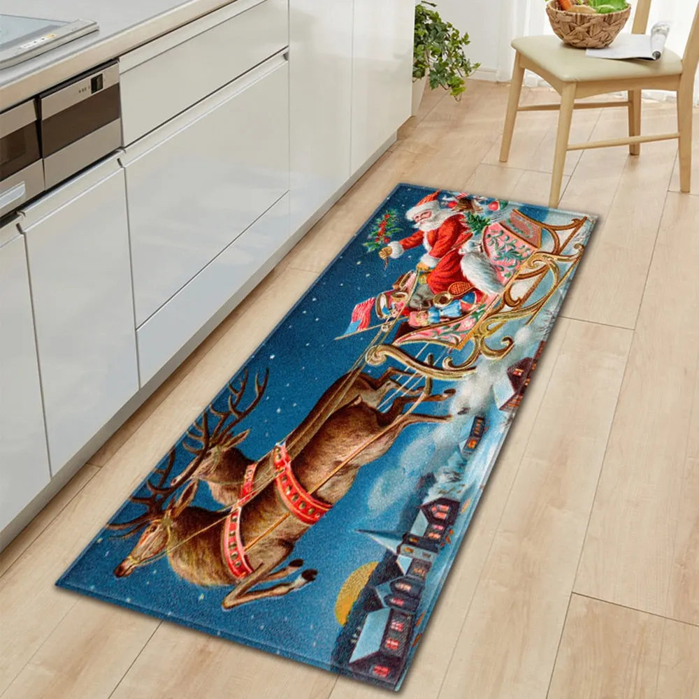 Christmas Kitchen Mat Rectangle Entrance Doormat Bedroom Home Floor Decoration Living Room Carpet Hallway Bathroom Anti-slip Rug
