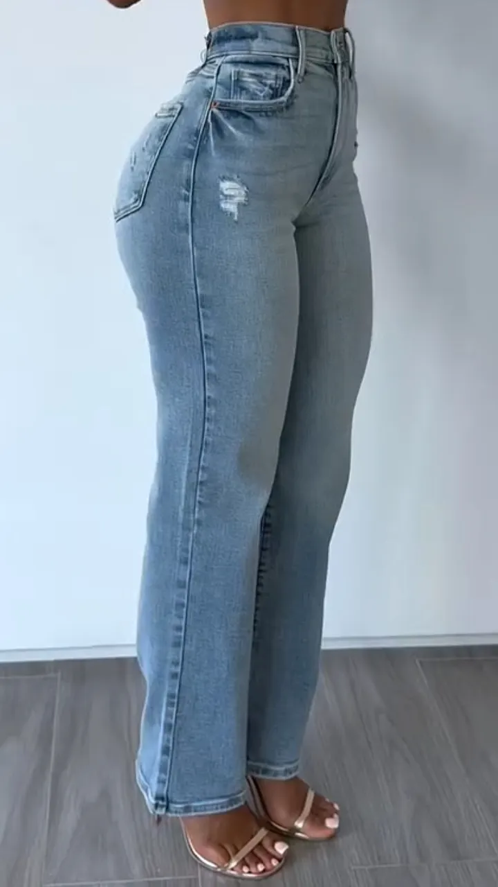 Vintage Distressed High Waist Bootcut Denim Jeans