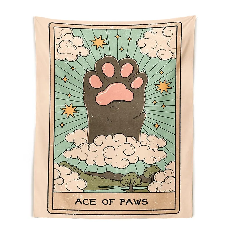 Tarot Cat Paws Tapestry Wall Hanging Tarot Bohemian Witchcraft Decoration Home Decoration Hippie Mattress Girls Dorm Room Decor