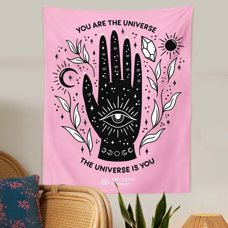 Pink Sun Moon Tapestry Magic hand Wall Hanging Tarot Bohemian universe Decoration Home Hippie Mattress Girls Dorm Room Decor