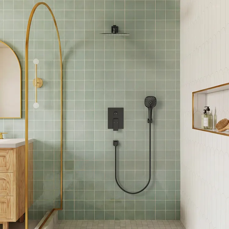 Wall Mount Rainfall Shower System in Matte Black M6646BI-10BL