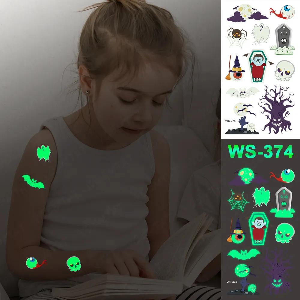 Sdrawing Temporary Luminous Tattoo Sticker Waterproof Pumpkin Skull Tatoo Arm Glowing Tattoos On Child Halloween Party Decor