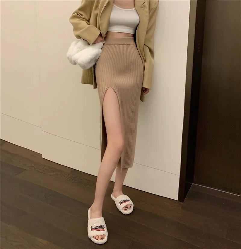 Uveng Uveng Temperament Elegant Sexy Open Skirt Dress Girl Slim Skinny Knitted Skirt Pure Wind High Waist Temperament Skirt