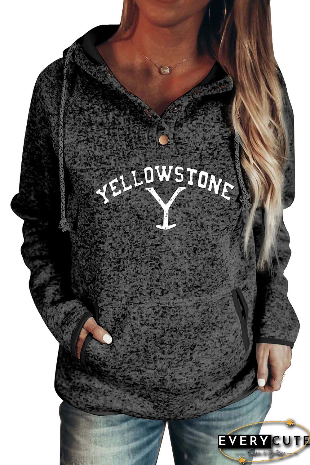 Letters Print Heathered Black Hoodie