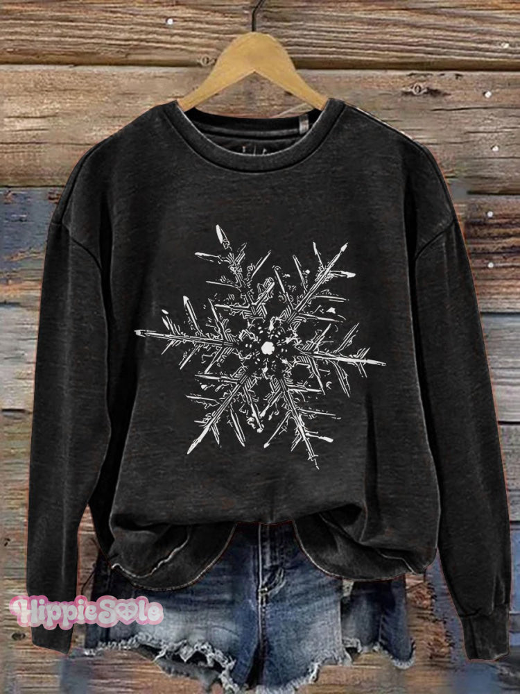 Snowflake Winter Christmas Print Casual Sweatshirt Black / S