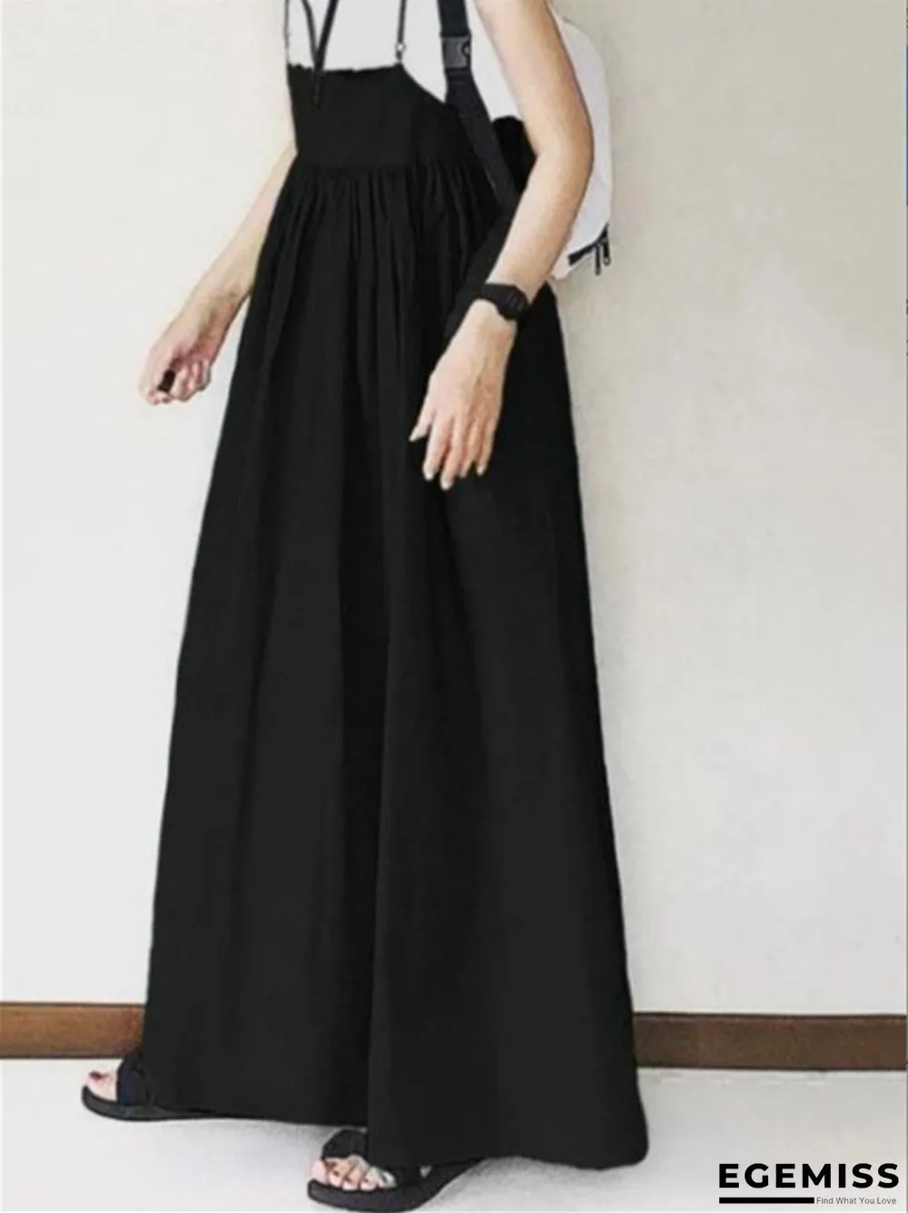 Long Skirt Spring Summer High Waist Skirt Solid Color Pleated Sling Long Skirt | EGEMISS