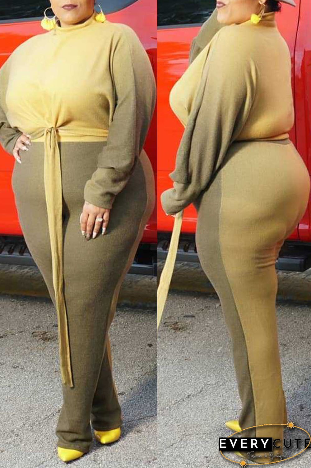 Fashion Casual Print Basic O Neck Plus Size Set