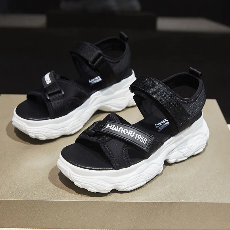 Fujin 2021 Women Sandals Platform Thick Sole Chunky Shoes Magic Tape Ins Casual Summer Shoes Sandals Beige Black Comfortable